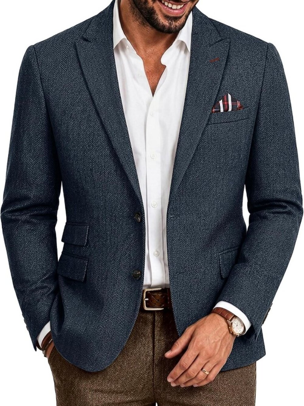 Stylish Men's Tweed Wool Blend Blazer Sport Coat - Herringbone Pattern Jacket